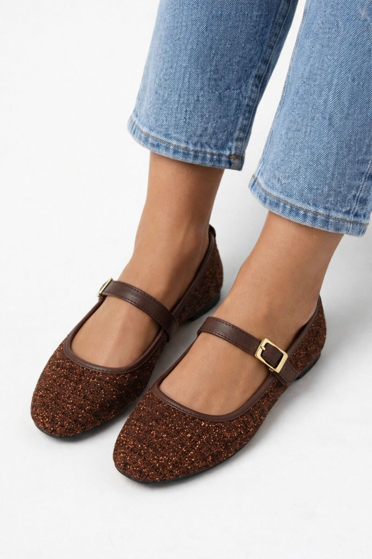 Beyond   Kahverengi Tüvit Kumaş Mary Jane Babet Şık Tokalı Rahat Taban Günlük Ayakkabı BYNDLCK01 - Görsel 3
