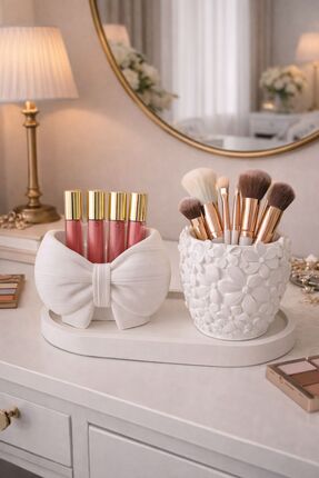 LİZA HOME DECORATION Masaüstü Düzenleyici Dekoratif Set Çiçek-Fiyonk Detaylı ...