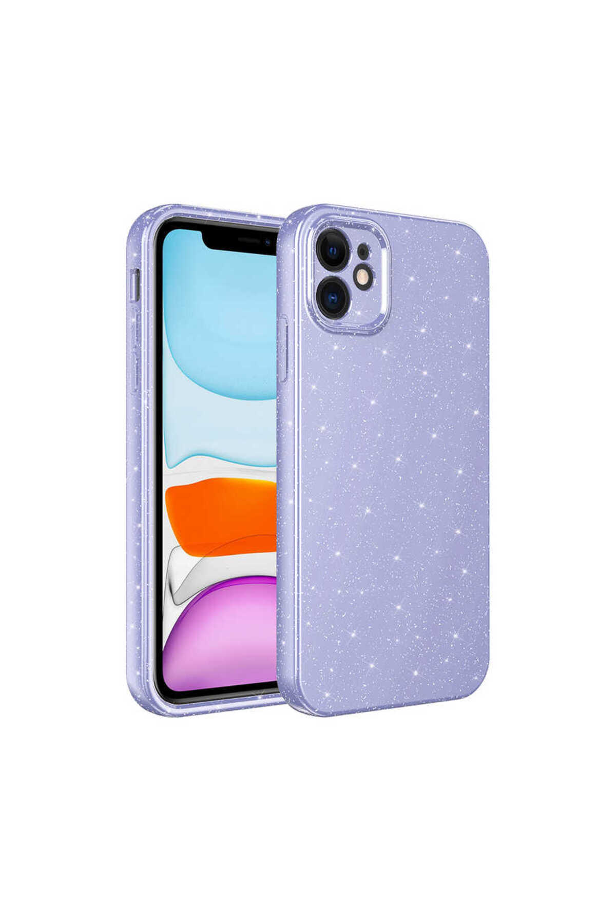 iPhone 11 Uyumlu Kamera Korumalı Simli Lüks FRMS Koton Kılıf-Lila