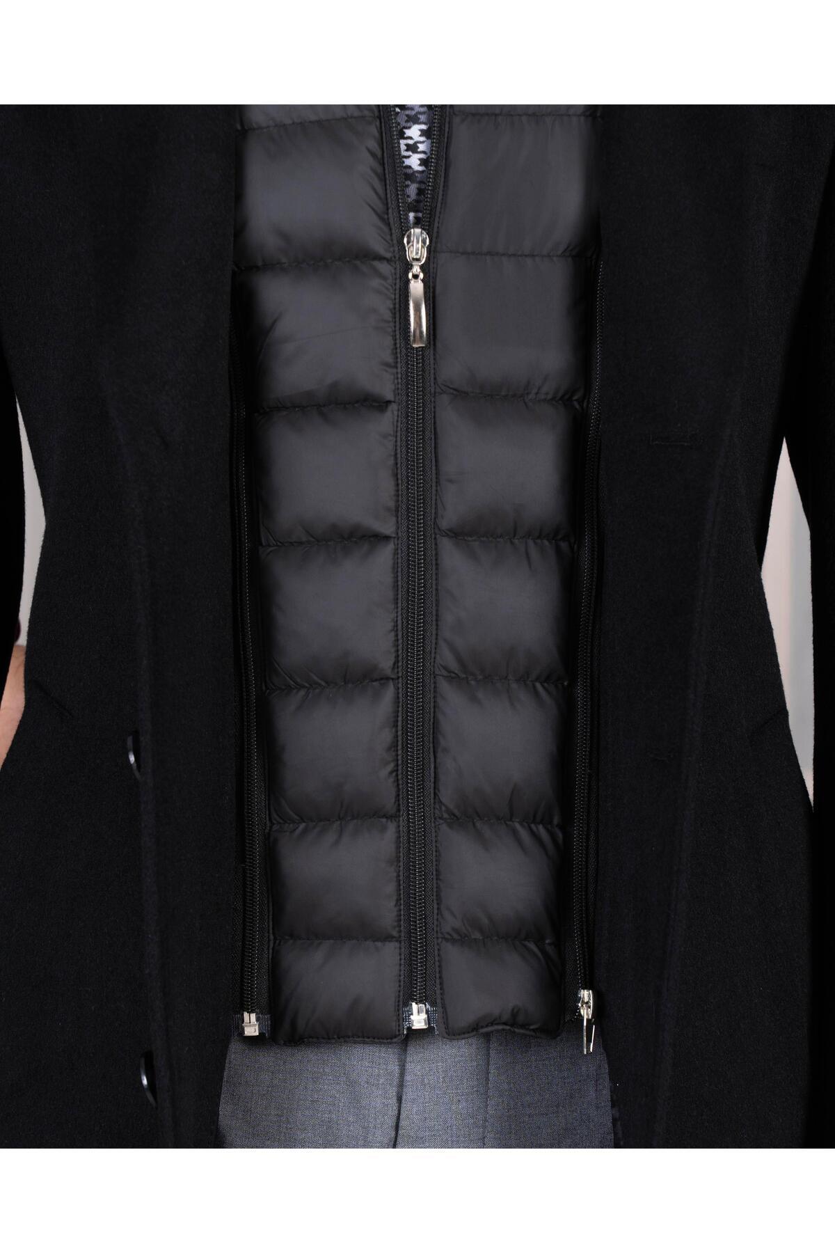 TerziAdemAltun İtalyan stil slim fit mono yaka yün karışımlı kaşe erkek kaban siyah T14689 görsel 5