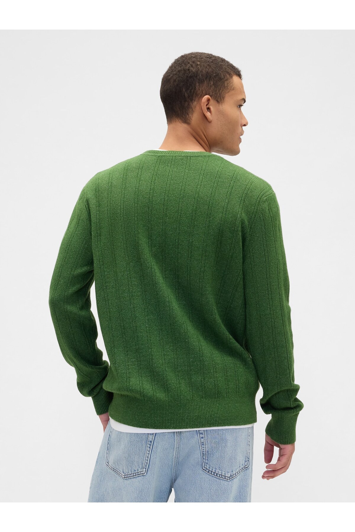 Erkek Yeşil CashSoft Ribbed Bisiklet Yaka Kazak — سبز 789793 — تصویر 5 از 5