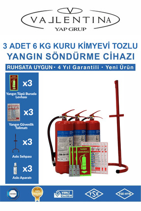 VALLENTİNA 6KG TOZLU YANGIN SÖNDÜRME CİHAZI RUHSATA UYGUN TSE-HYB/CE BELGELİ(...