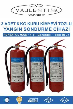 VALLENTİNA 3 ADET 6KG KURU KİMYEVİ TOZLU YANGIN SÖNDÜRME CİHAZI RUHSATA UYGUN...