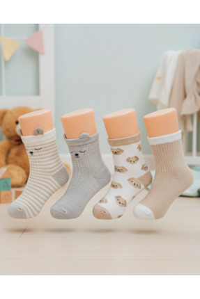 PatiPati AYICIK DESENLİ 4'LÜ ÇOCUK ÇORABI