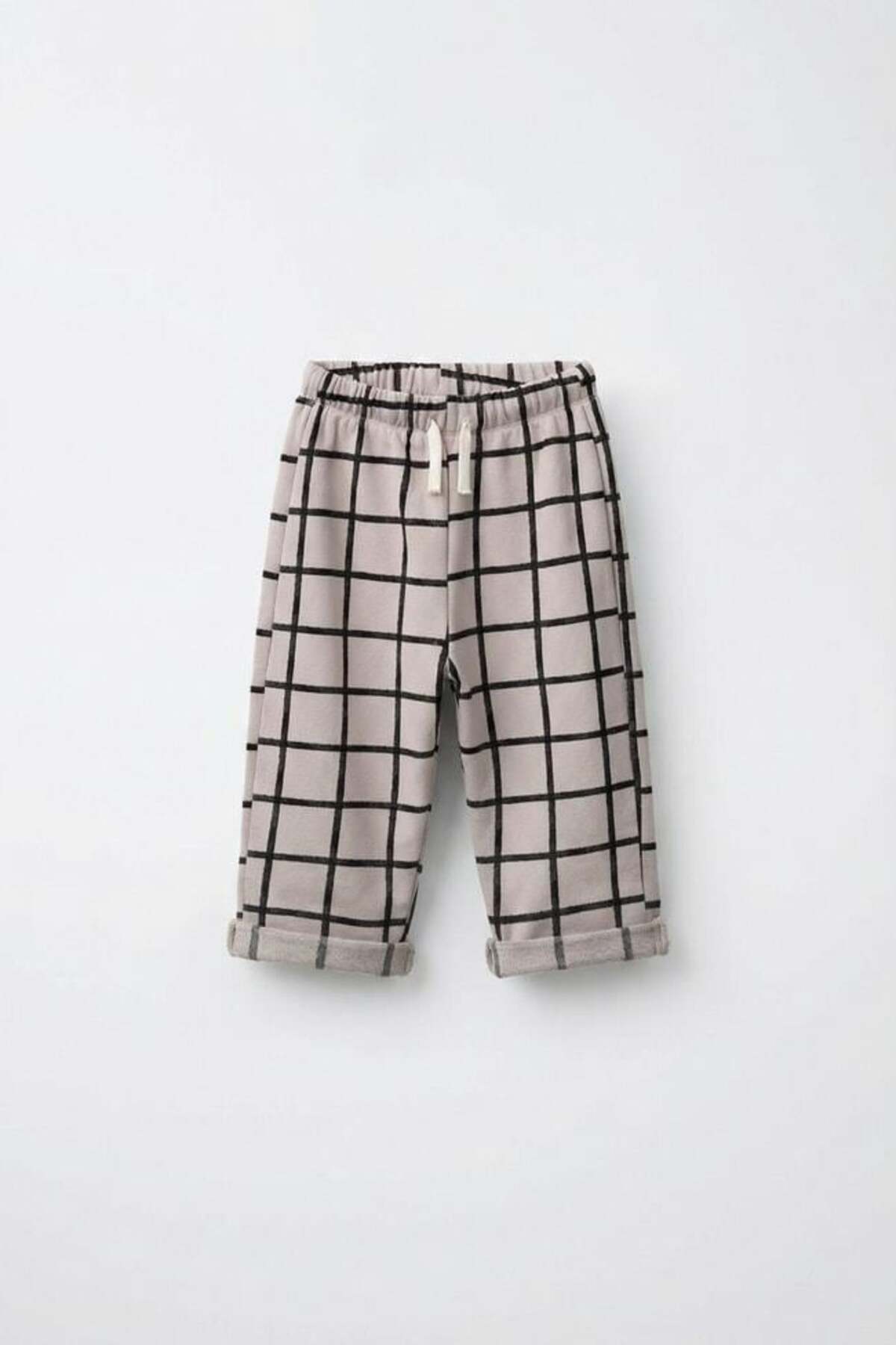 Kids' Cotton Grey Checkered Joggers – Curved Leg, Elastic Waist