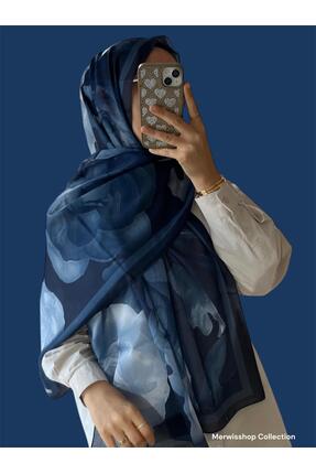 e.m ipek Soft Desenli Lacivert Şal