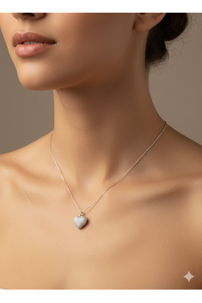 Argento Jewelry Beyaz Taşlı Kalp Kolye 925 Ayar Gümüş