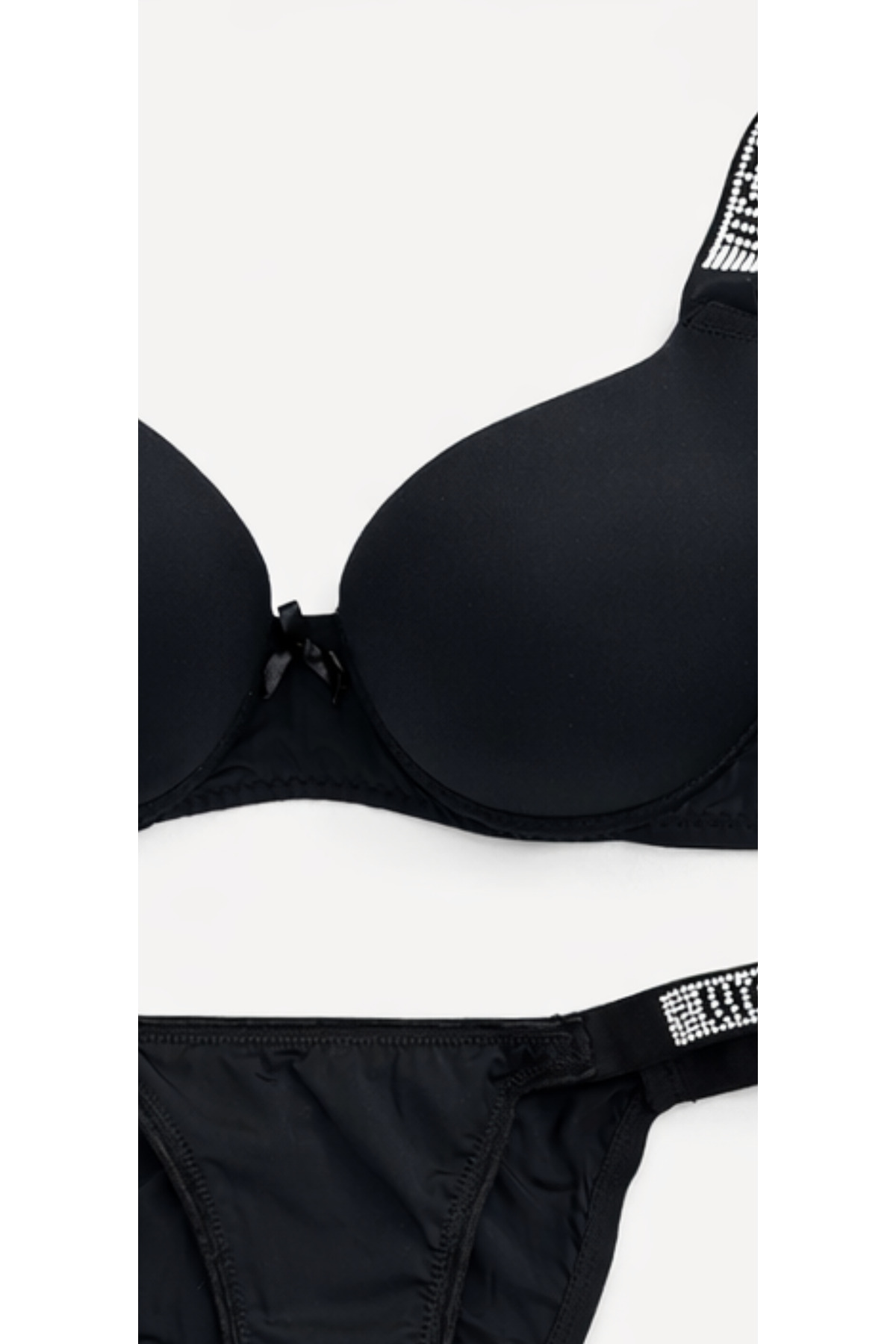 SATTENS  Micro kumaş Düz destekli dolgulu taşlı sütyen külot iç çamaşır takımı - Görsel 3