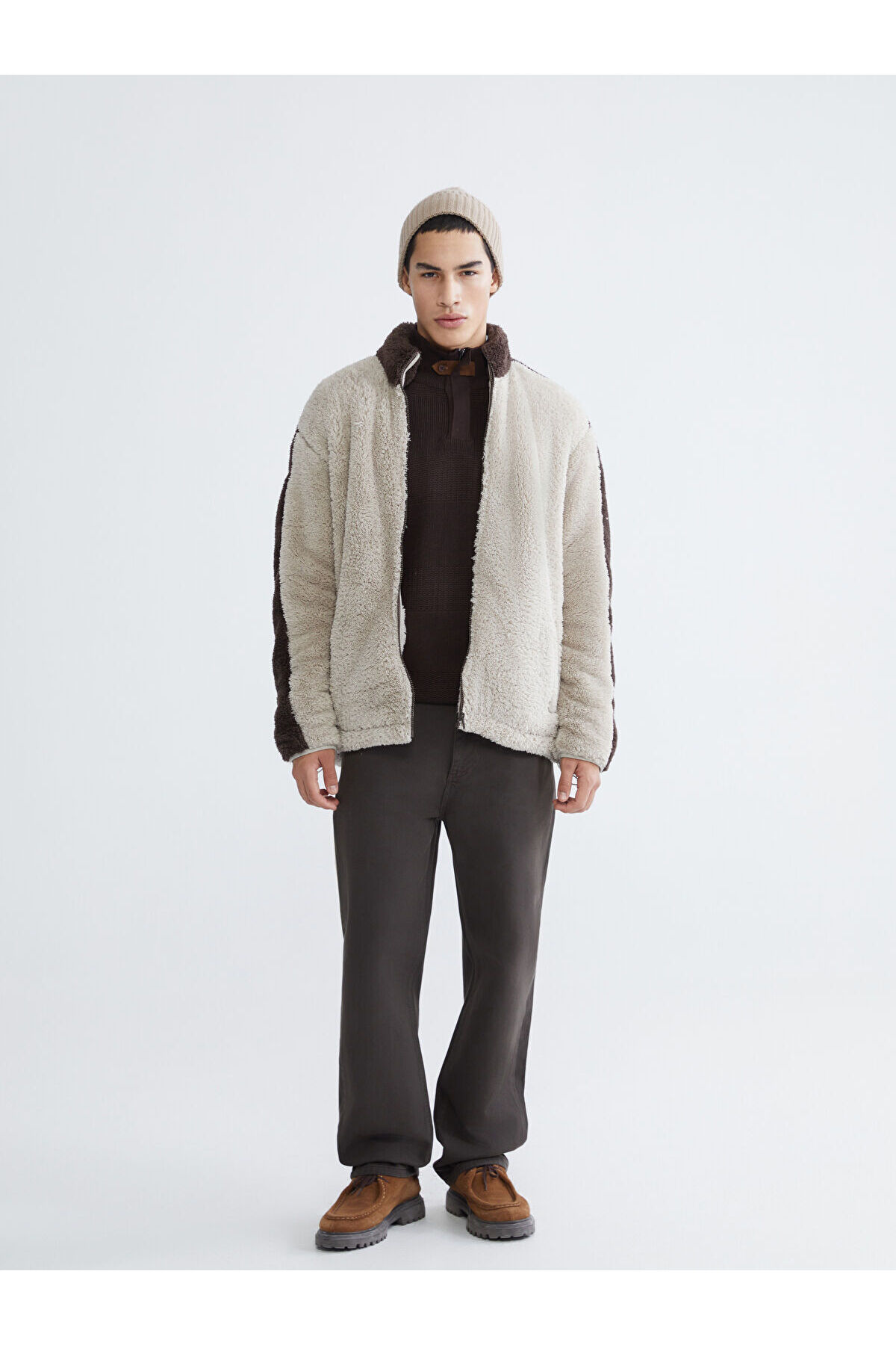 Dik Yaka Pelüş Erkek Fermuarlı Sweatshirt — رنگارنگ W5LE02Z8-ZD5 — تصویر 2 از 8