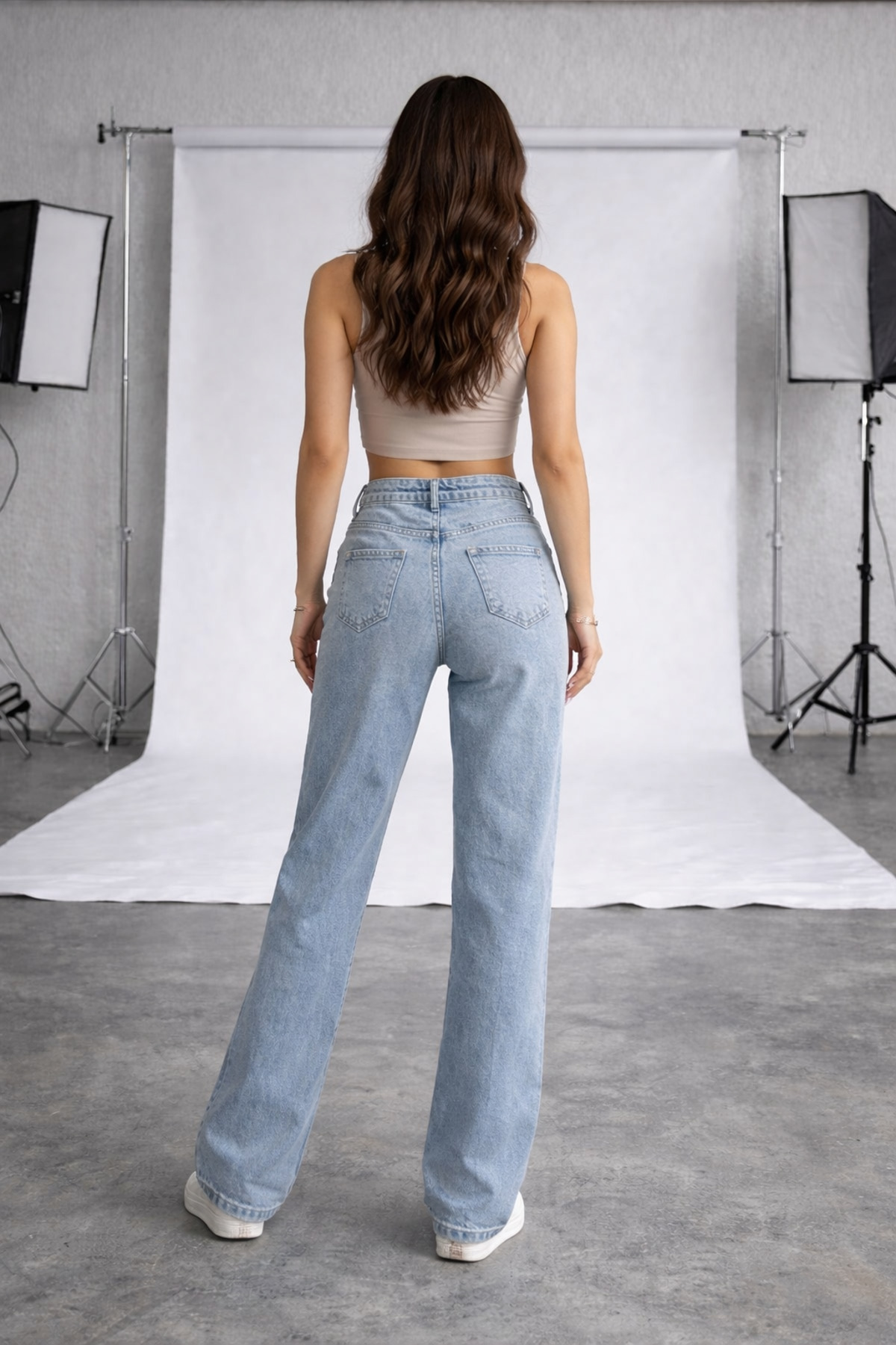 Lighter Jeans  Kadın Kar Mavi Yüksek Bel Likralı Bol Paça Jean Pantolon – Esnek Denim Wide Leg - Görsel 3