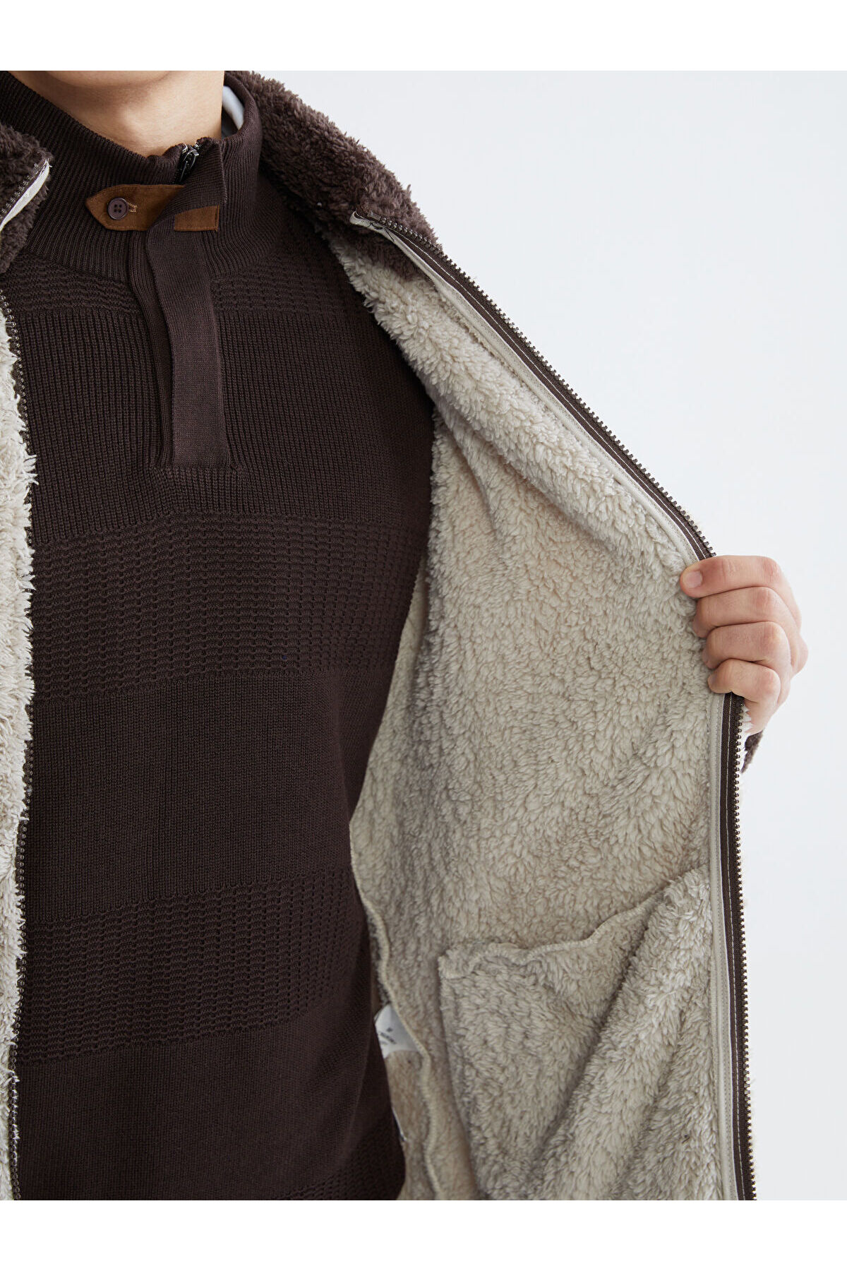 Dik Yaka Pelüş Erkek Fermuarlı Sweatshirt — رنگارنگ W5LE02Z8-ZD5 — تصویر 4 از 8