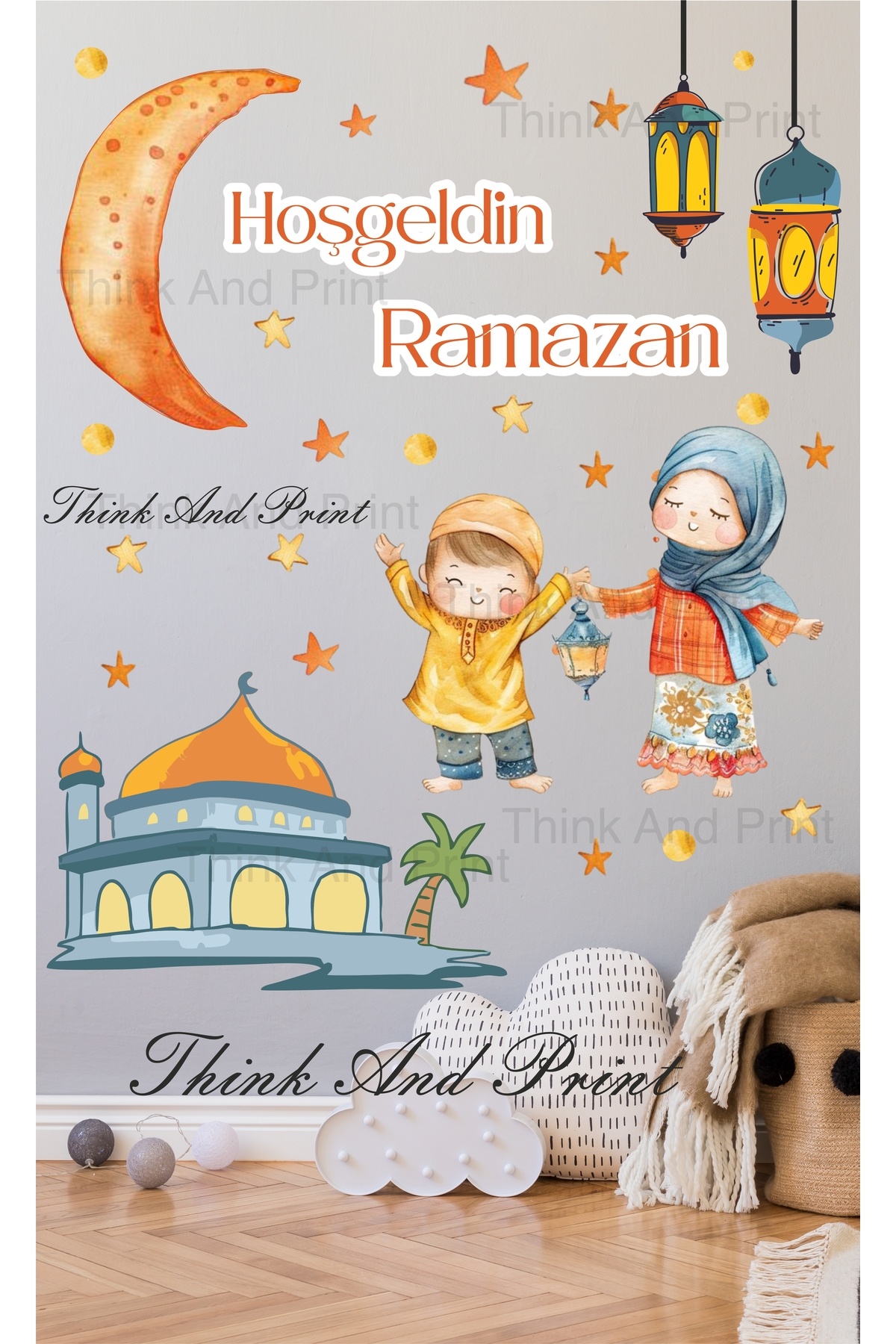 Ramadan Bear Kids Welcome Wall Sticker Set Figure Ornament