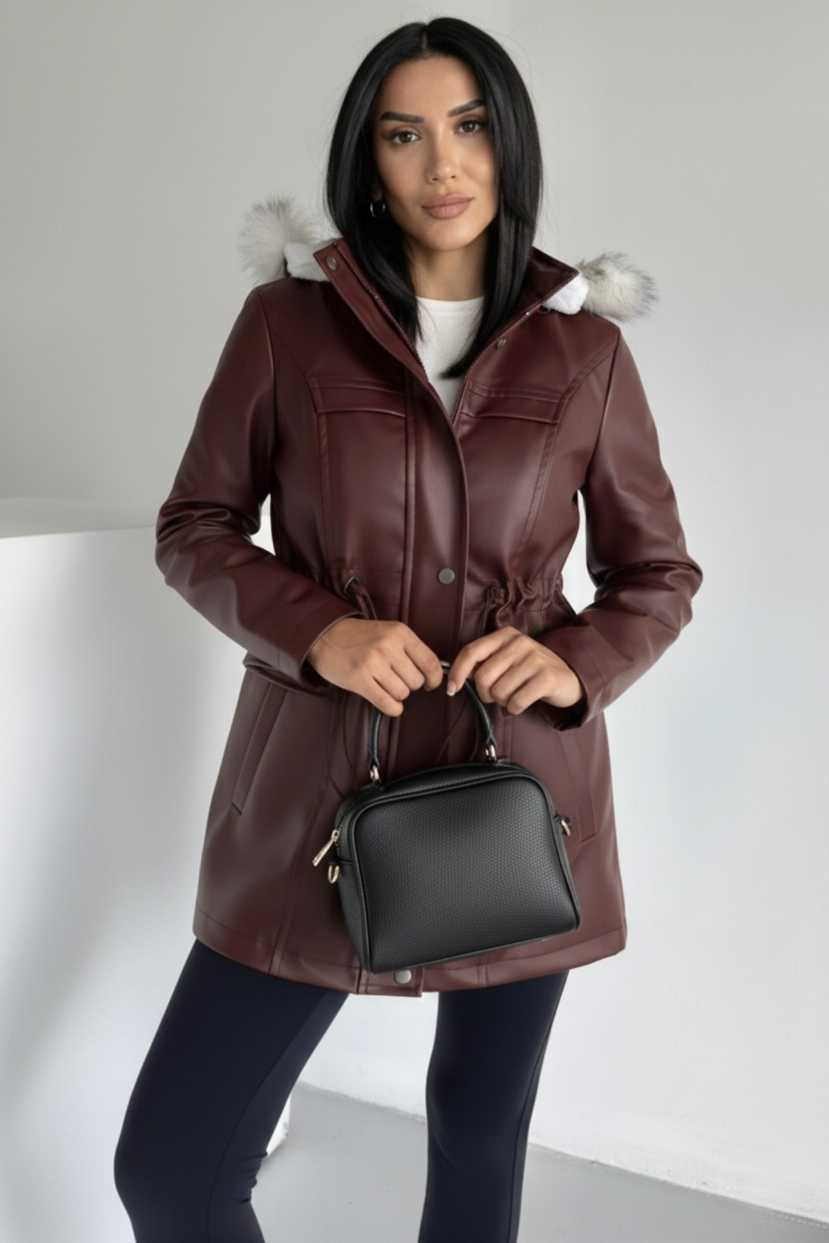 hiramir  Kapüşonlu Deri İçi Kürklü Cep Üstü Detaylı Mont Bej KS2509 - Görsel 3