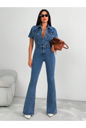 KENE JEANS KISA KOL MAVİ İSPANYOL PAÇA TULUM