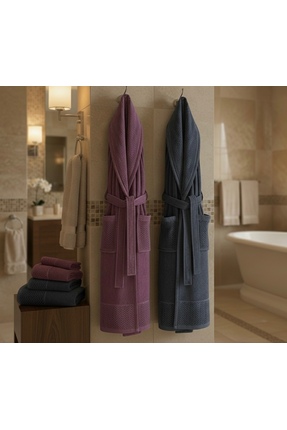 Vandore Home 4 Parça Aile Bornoz Takımı - %100 Pamuk, Lüks, Jakarlı Bornoz Se...