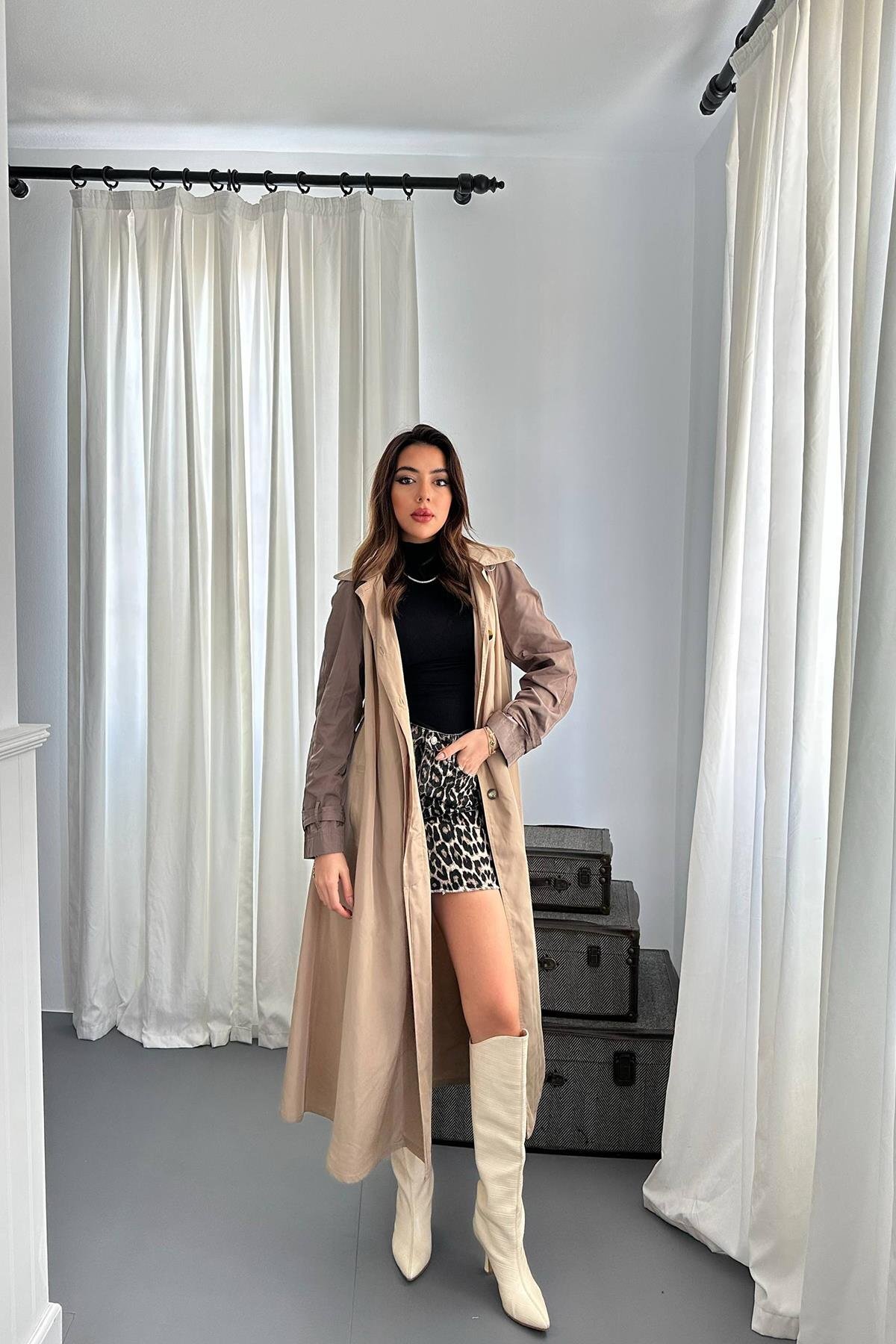 Leina Gündelik Kapüşonlu Uzun Trençkot görsel 5
