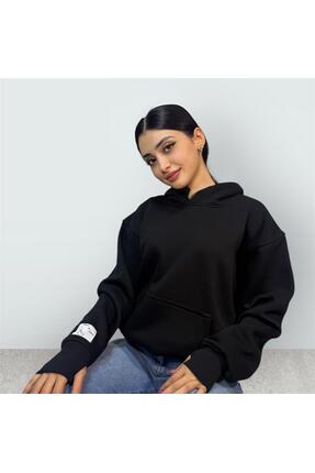 AYTAÇ GÜLER Siyah Oversize İçi Polarlı Sweatshirt