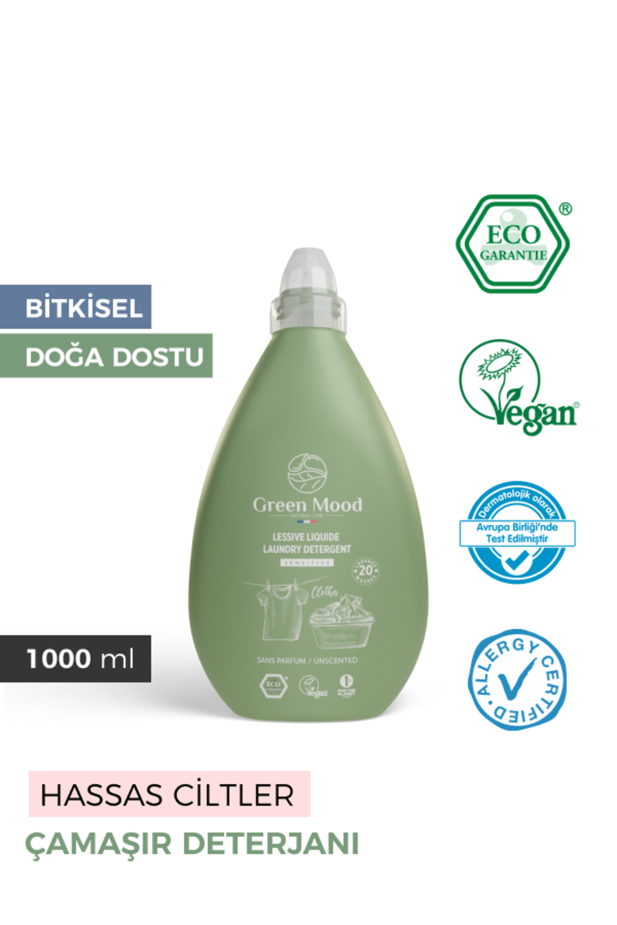 Green Mood Allerji Sertifikalı Sensitive Çamaşır Temizleme Seti 2 x 1000 ML fotoğrafı 3 (önizleme)