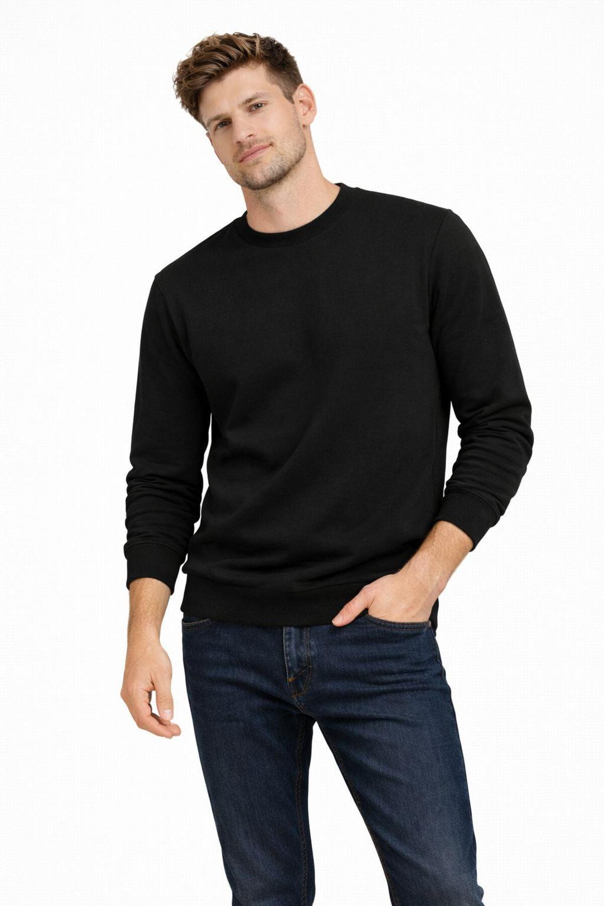 Polo State Men's Crew Neck Regular Fit 3 Thread Cotton Black Sweatshirt