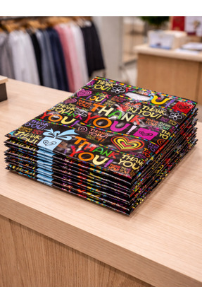 MEZ-PACK 6 No (60*70) Takviyeli El Geçme Poşet Thank You Desenli 50 Adet Mağa...