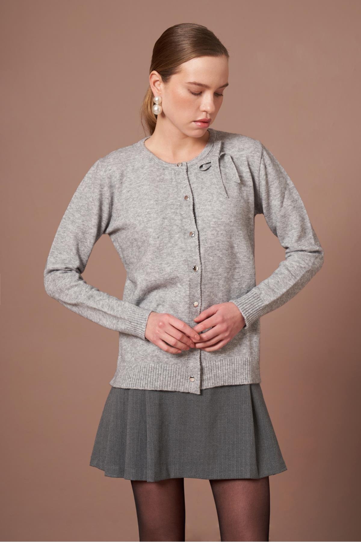 FTZ WOMEN  Kadın Şardon Hırka Gri 25288 - Görsel 3