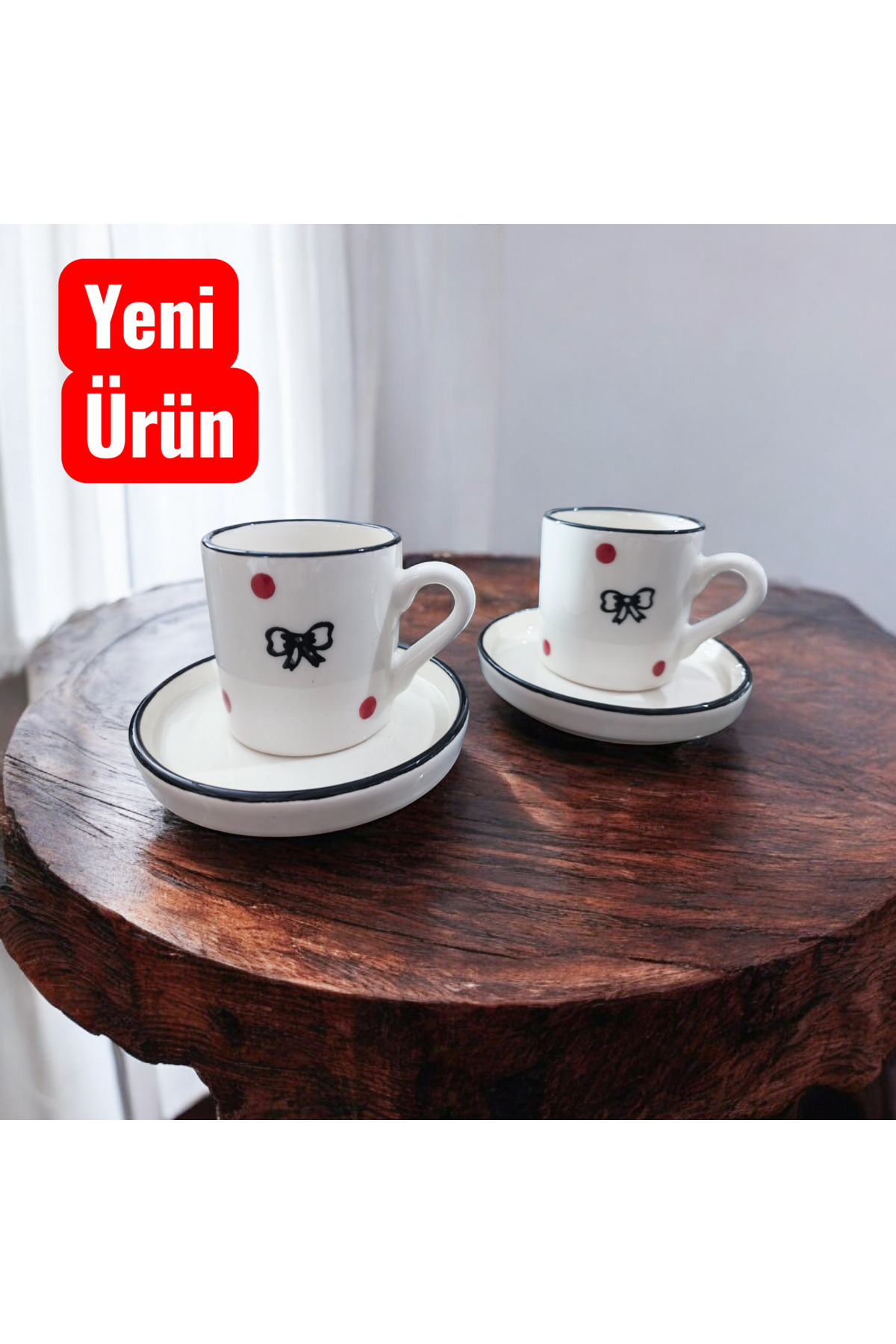 Coffee Cup Bowknot & Pointed Model Black 4-Piece Special Gift Cup Set for 2