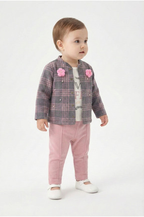 Chicsy Baby Kız Bebek Ekose Hırkalı Uzun Kollu Takım 9 24 Ay