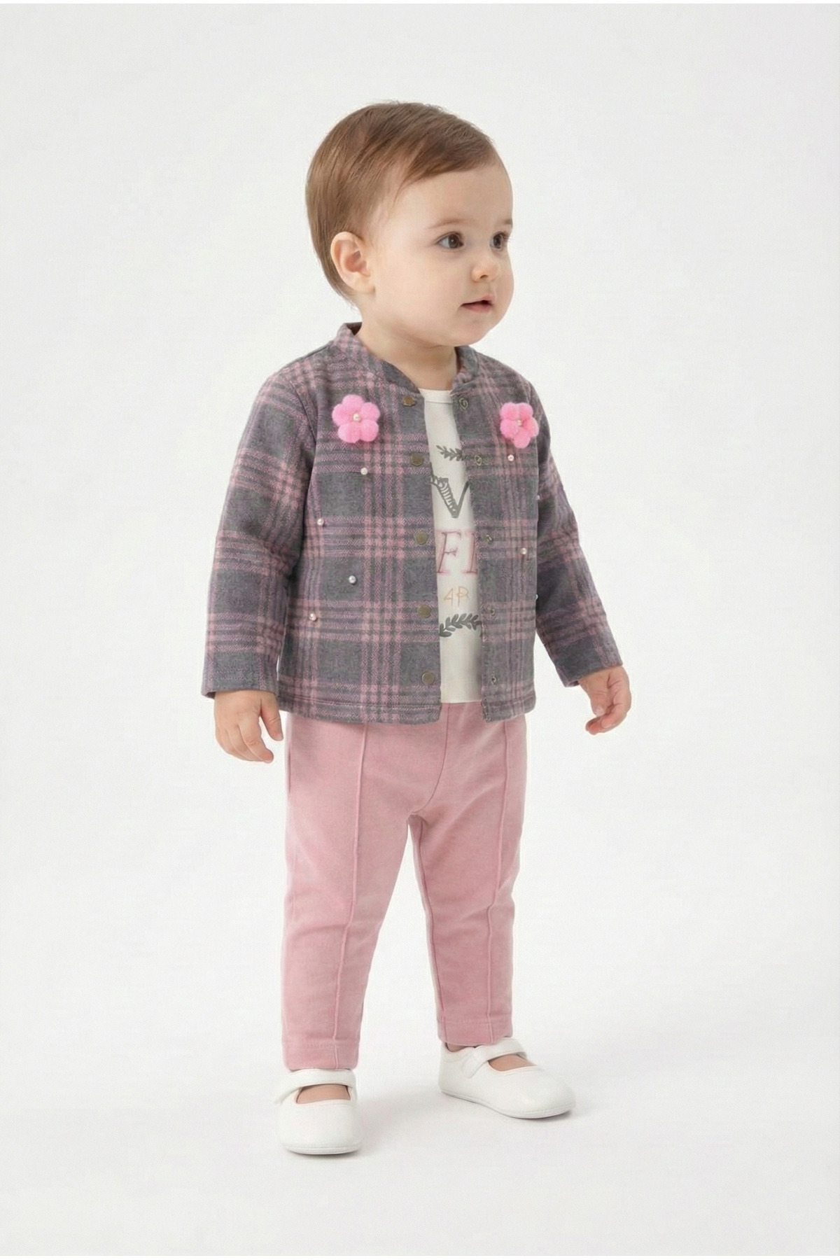 Chicsy Baby Baby Girl Plaid Cardigan Long-Sleeved Set (9-24 Months)