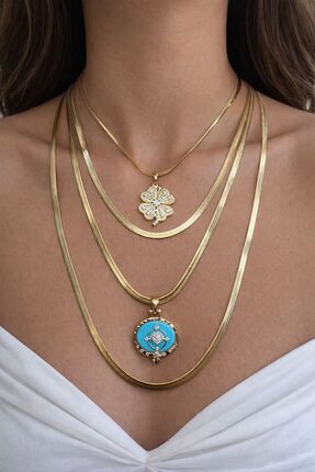 Glowzee Takı & Aksesuar 4 Adet Çelik Kolyeli Tasarım Şans Kombini