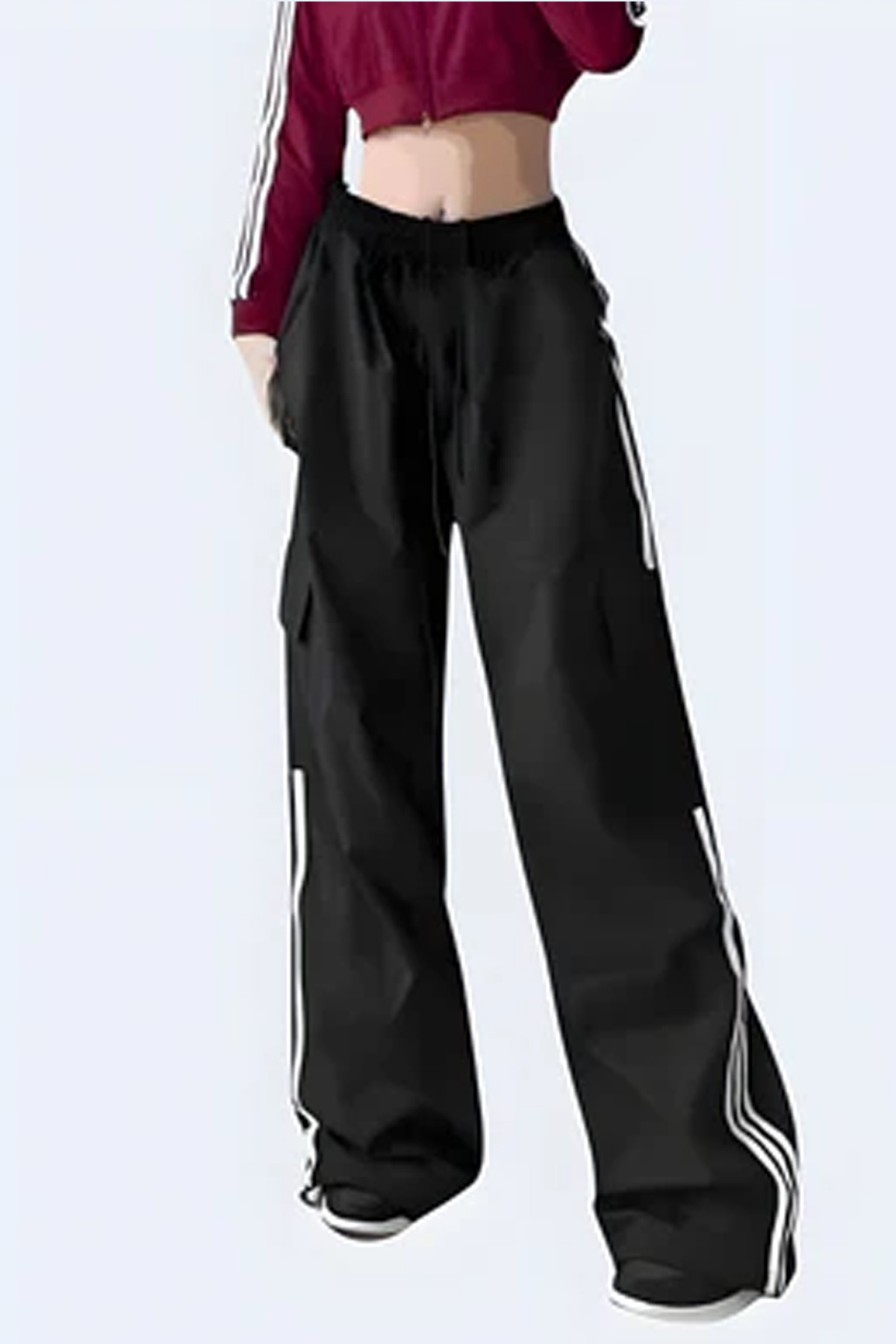 İlayda Toprak  Kargo Paraşüt Çizgili Bol Paça Siyah Eşofman Altı Unısex - Görsel 3