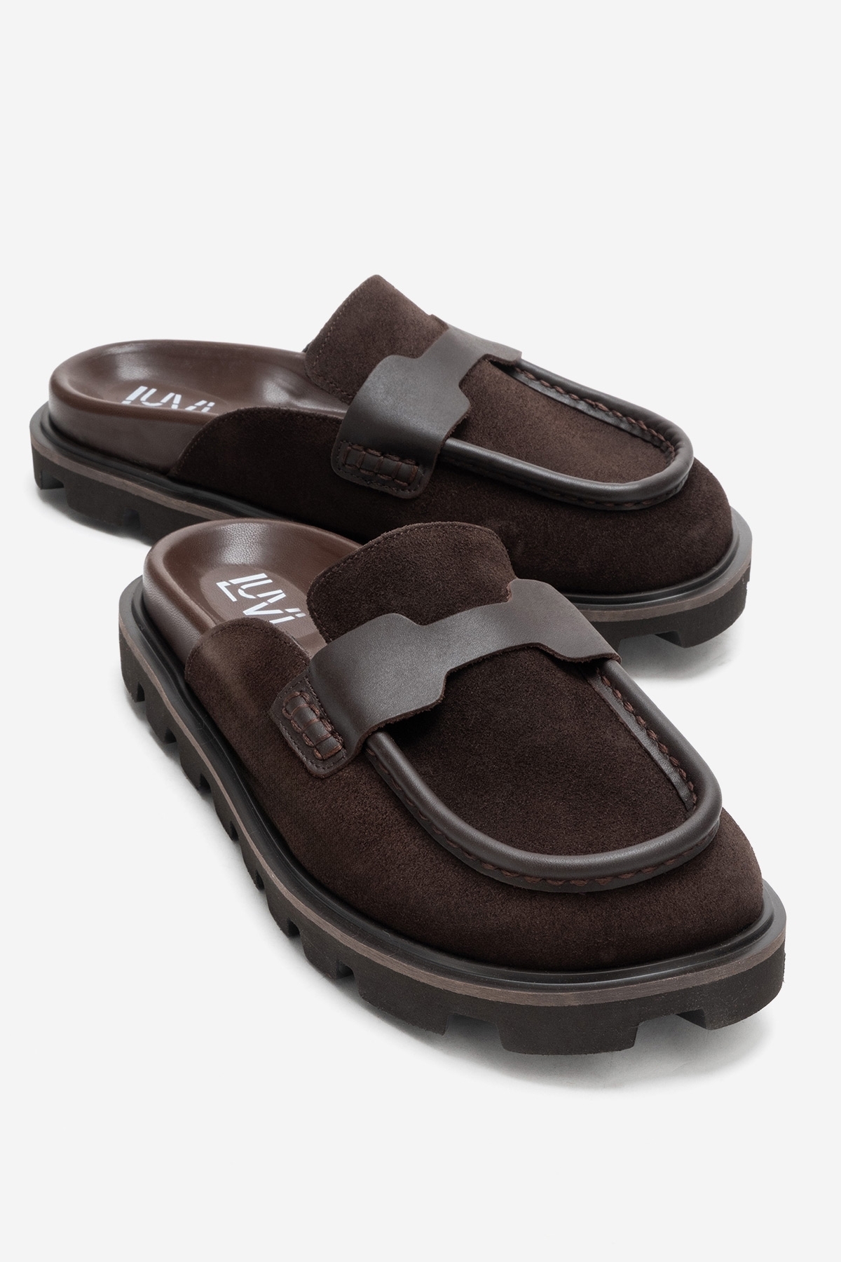 LuviShoes VELA Коричневі замшеві жіночі тапочки з натуральної шкіри