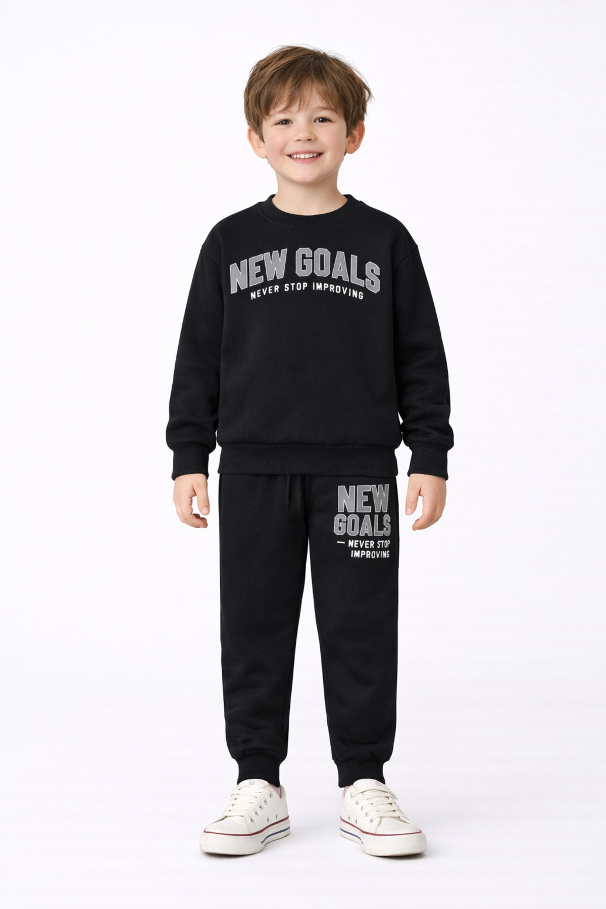Boys Black Printed Two Thread Comfortable Tracksuit