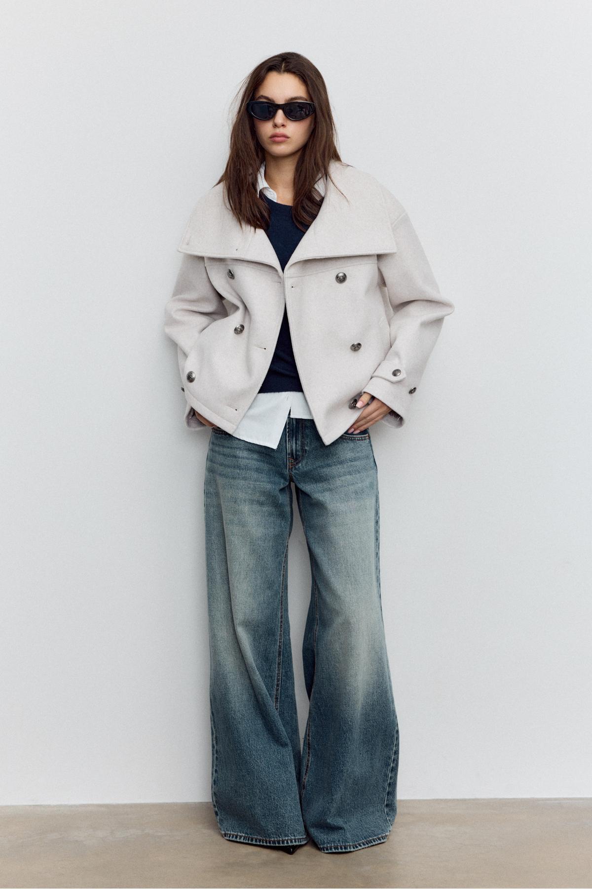 Stradivarius  Dik yaka kruvaze yumuşak efektli ceket - Görsel 2