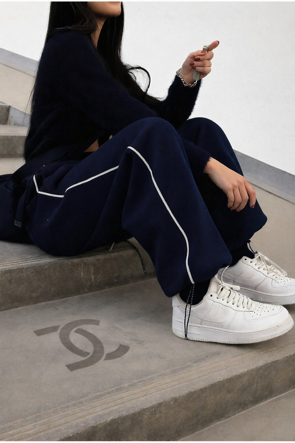 De Carte Harajuku Streetwear Side Strip Kadın Bol Ayarlanabilir Boru Paça Eşofman Altı görsel 2