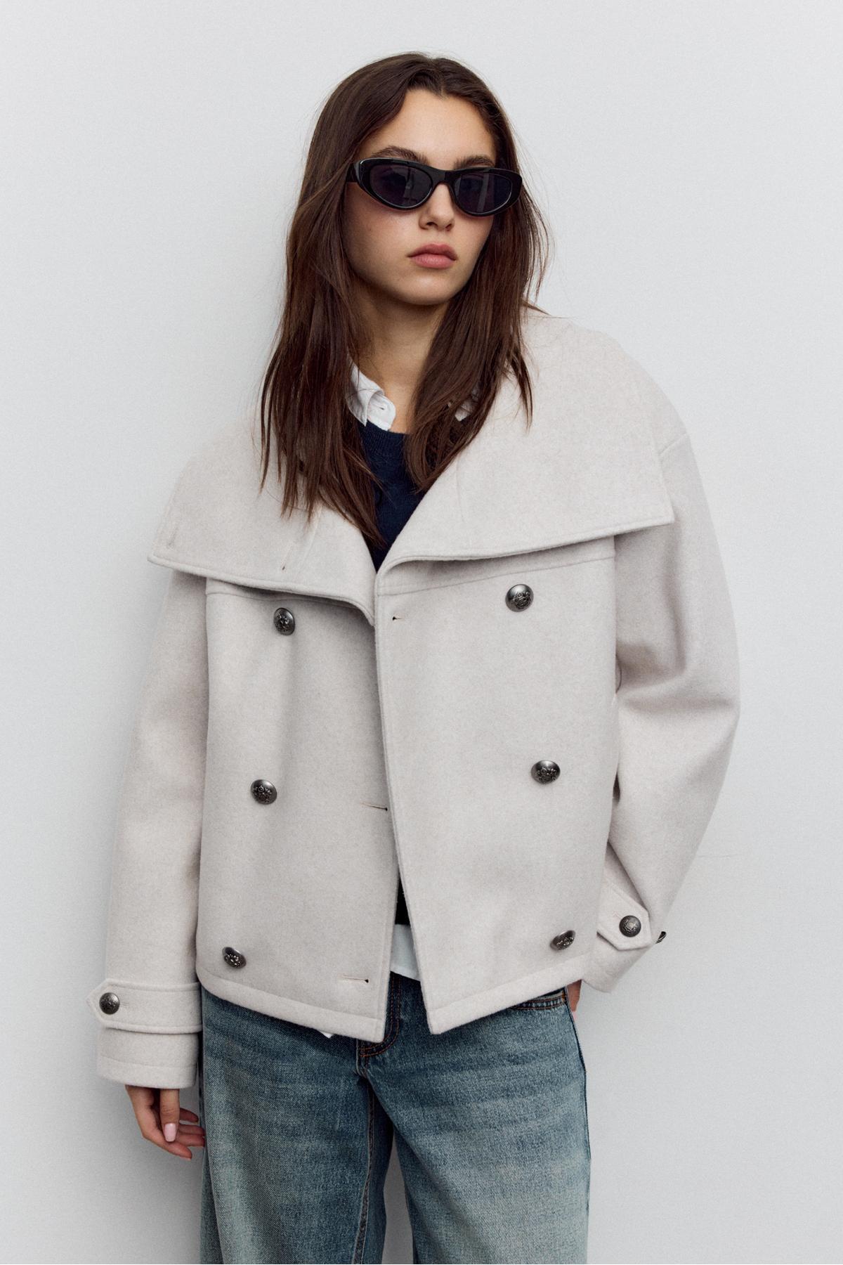 Stradivarius  Dik yaka kruvaze yumuşak efektli ceket - Görsel 3