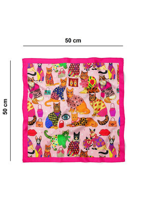 ZECİ COLLECTION KADIN Kedi pembe zemin desenli dijital baskı fular bandana 50...