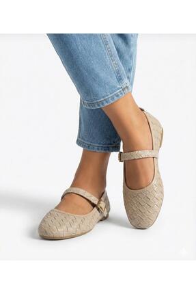 MOON CLOUD BEJ - VİZON RENGİ ÖRGÜ DESEN BABET EV-OFİS AYAKKABISI ZYN107