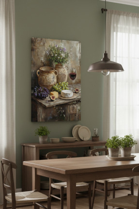 YTD ART DESİGN Klasik Naturmort Şarap ve Peynir Temalı Mutfak & Yemek Odası K...