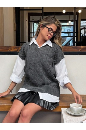 mahira collection Kadın V Yaka Gömlekli Triko Süveter