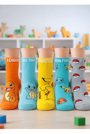 PatiPati POKEMON DESENLİ 5’Lİ ÇORAP SETİ– Günlük Kullanıma Uygun Desenli Çorap