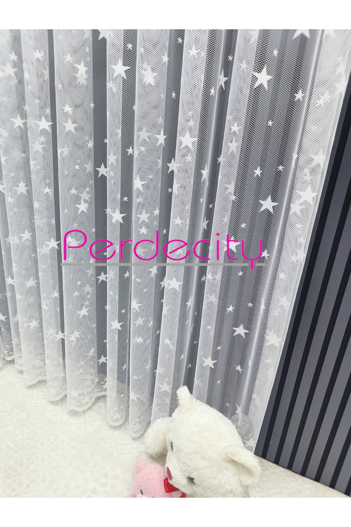 PERDECITY Yıldız Desen Beyaz Renk Çocuk Odası Tül Perdesi 1X2.5 Sık Pile Odanızın Havasını Değiştirecek. fotoğrafı 7 (önizleme)