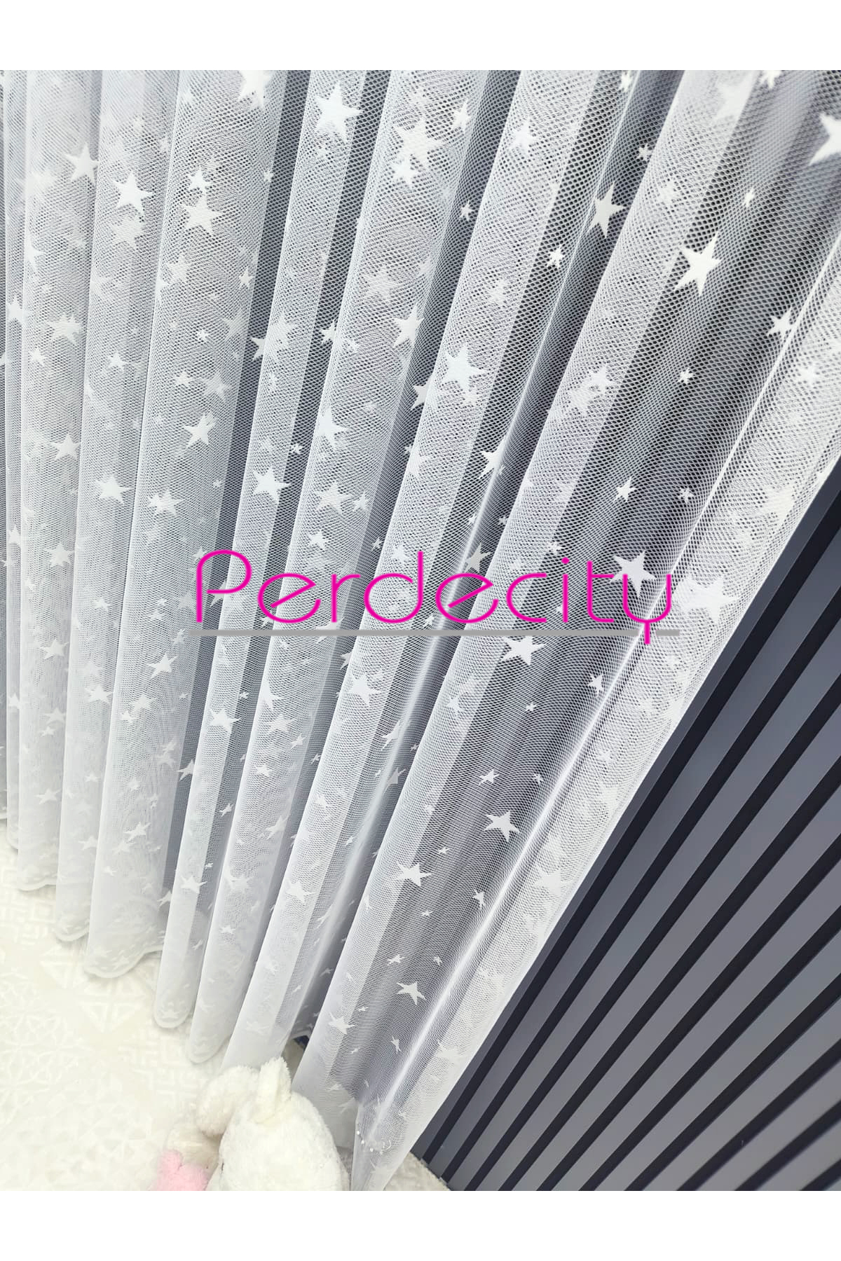 PERDECITY Yıldız Desen Beyaz Renk Çocuk Odası Tül Perdesi 1X2.5 Sık Pile Odanızın Havasını Değiştirecek. fotoğrafı 4 (önizleme)