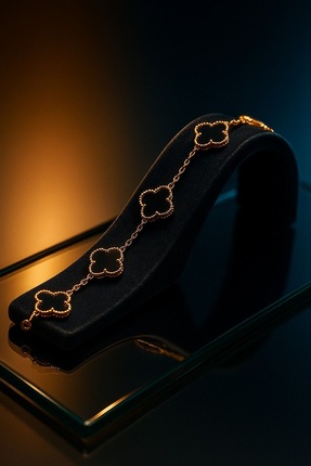 r&s stainless steel Altın Renk Yonca Detaylı Çelik Bileklik