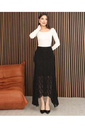 CELİORA STYLE Asimetrik Kesim Dantelli Uzun Etek – Şık & Zarif Tasarım