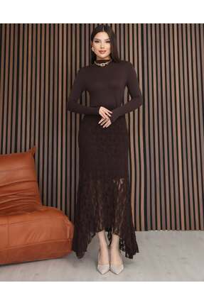 CELİORA STYLE Asimetrik Kesim Dantelli Uzun Etek – Şık & Zarif Tasarım