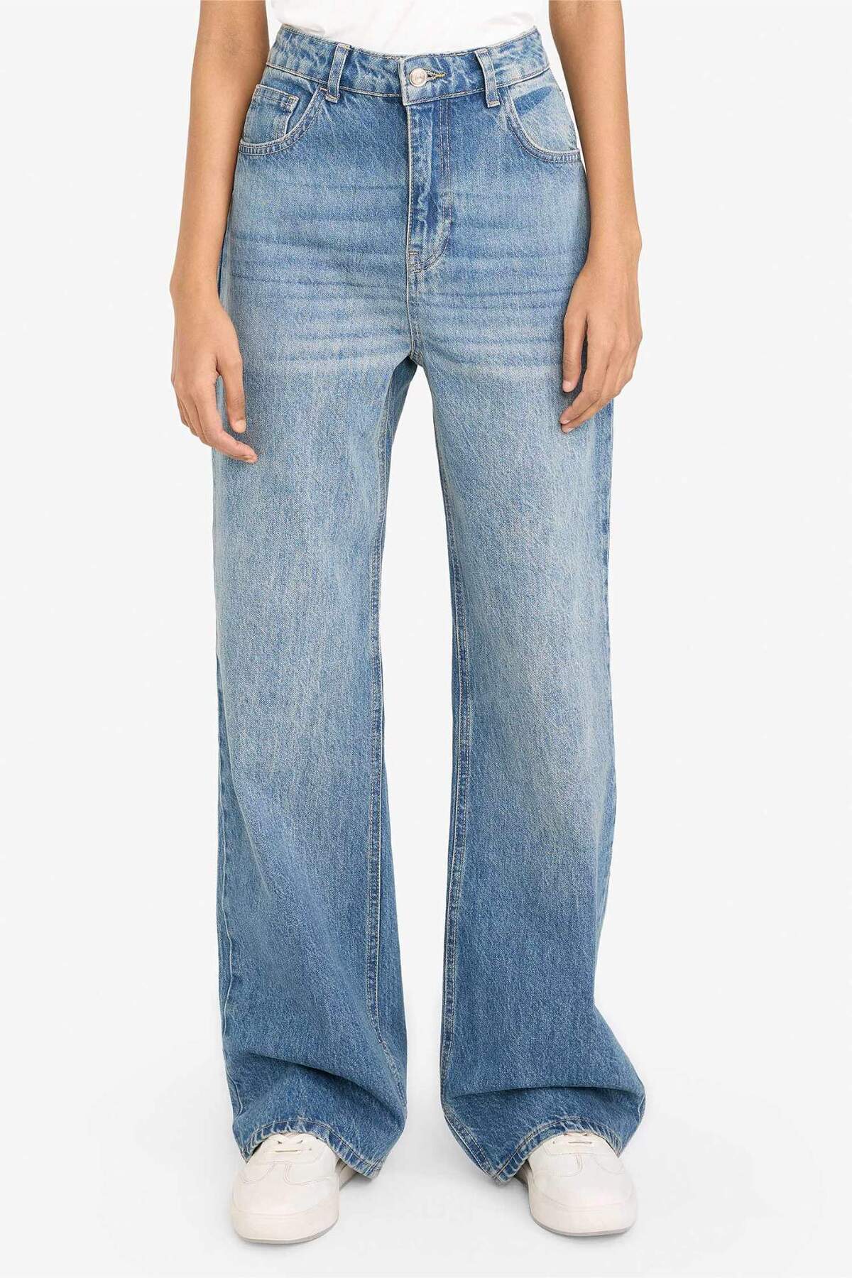 Defacto  90s Wide Leg Yüksek Bel Uzun Jean Yıkamalı Pantolon G8019AX26SP - Görsel 3