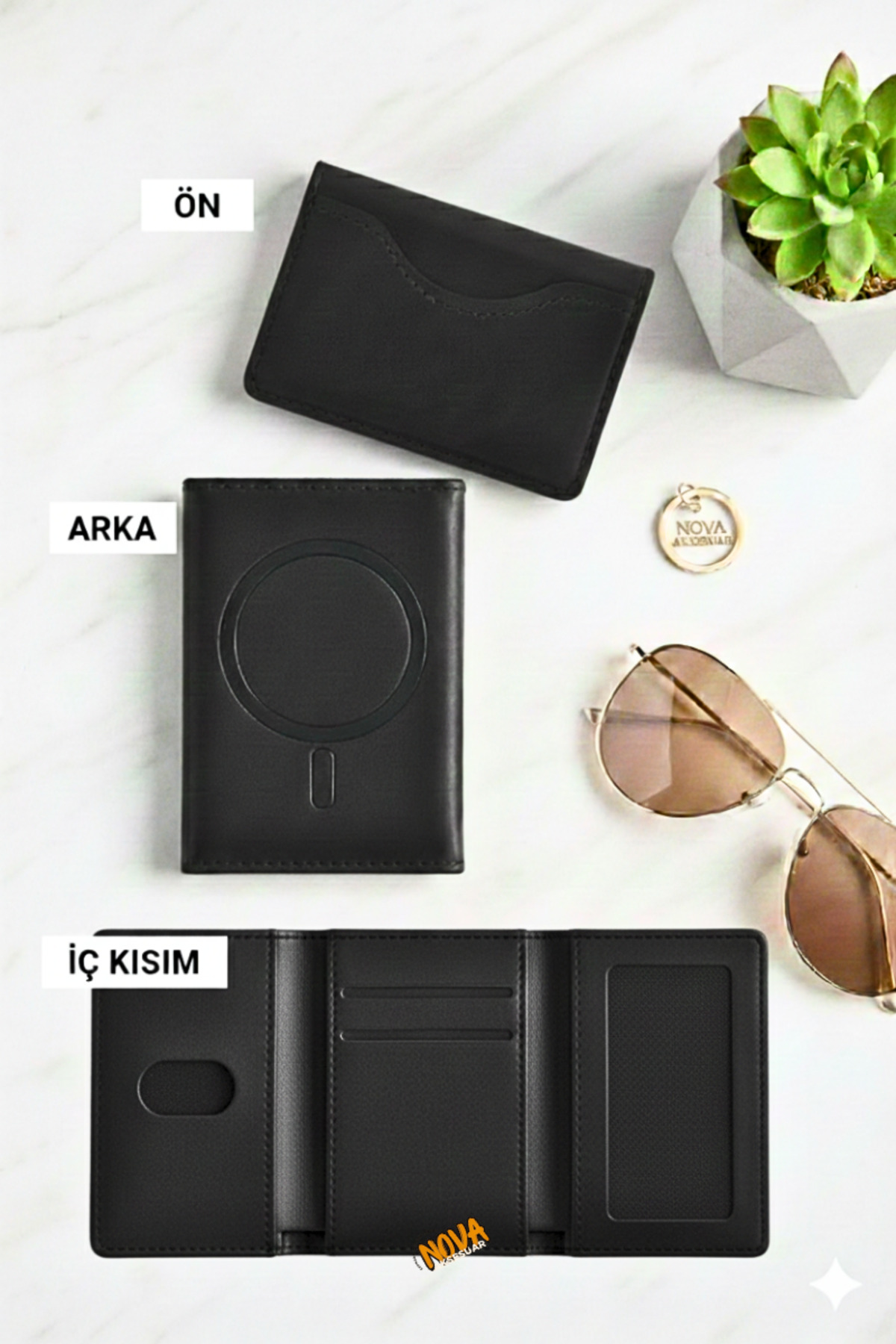 cepmoda  iPhone "12-13-14-15-16-17 Plus/Pro/Max" Uyumlu - Magsafe Premium Deri Kartlık Cüzdan Stand - SİYAH - Görsel 5