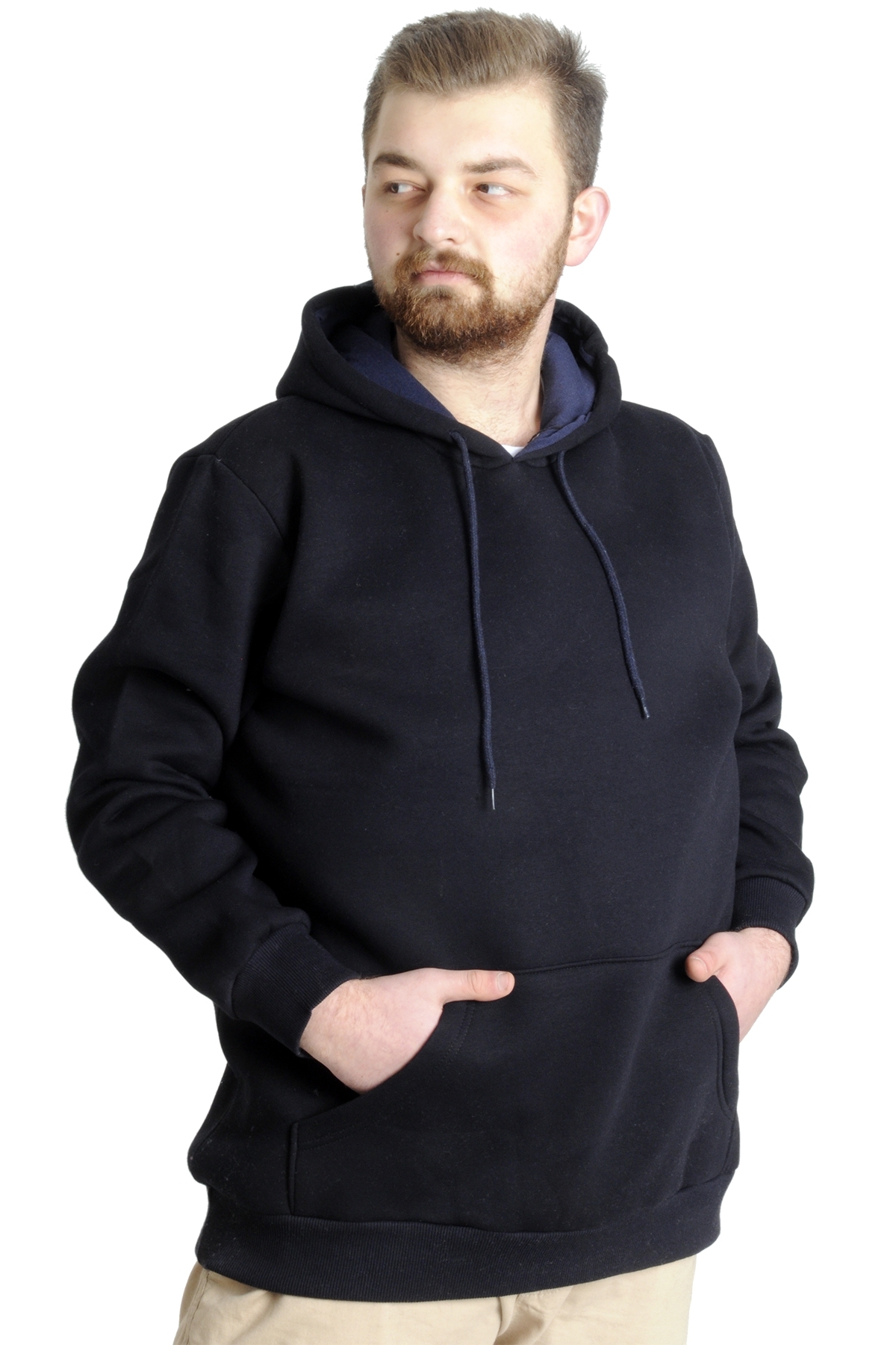 ModeXL Mode XL Erkek Sweatshirt Kapşon Pocket Basic 20562 Lacivert görsel 2