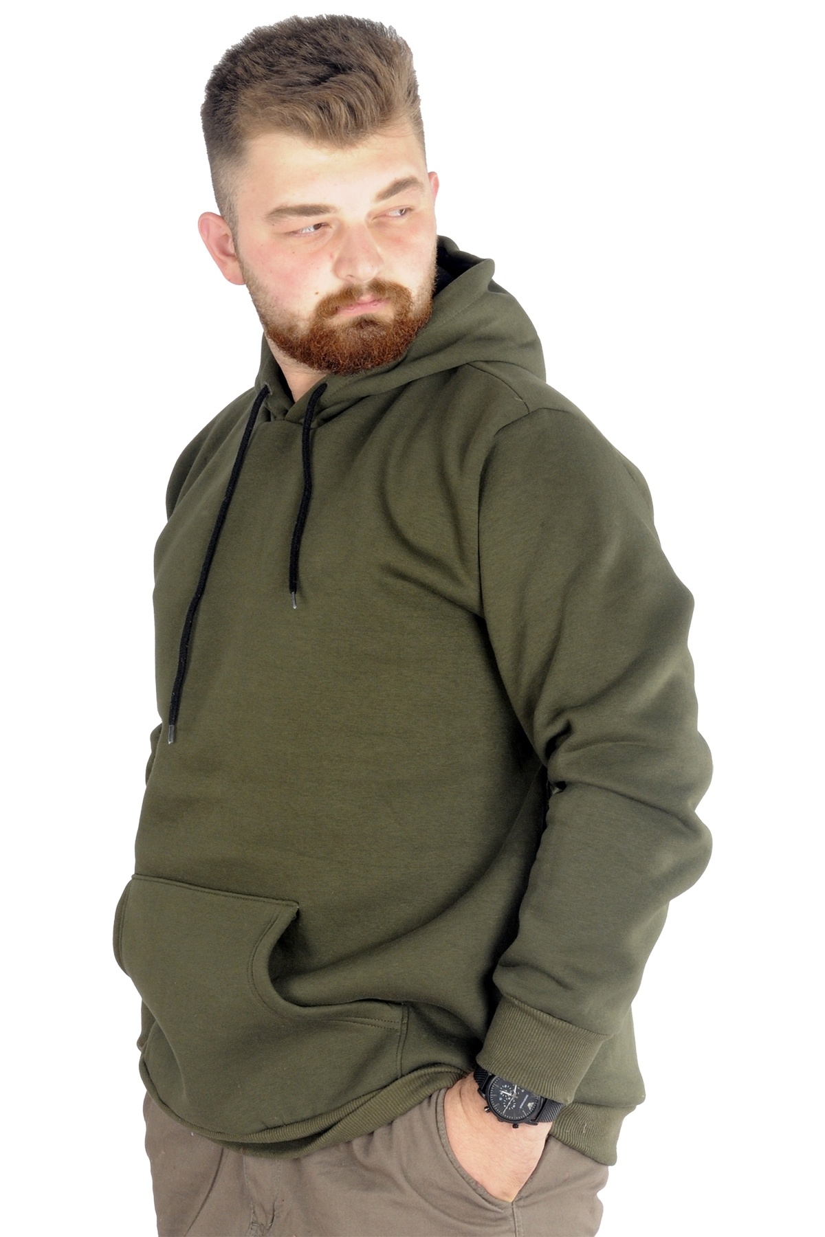 ModeXL Mode XL Erkek Sweatshirt Kapşonlu Pocket Basic 20562 Haki görsel 3