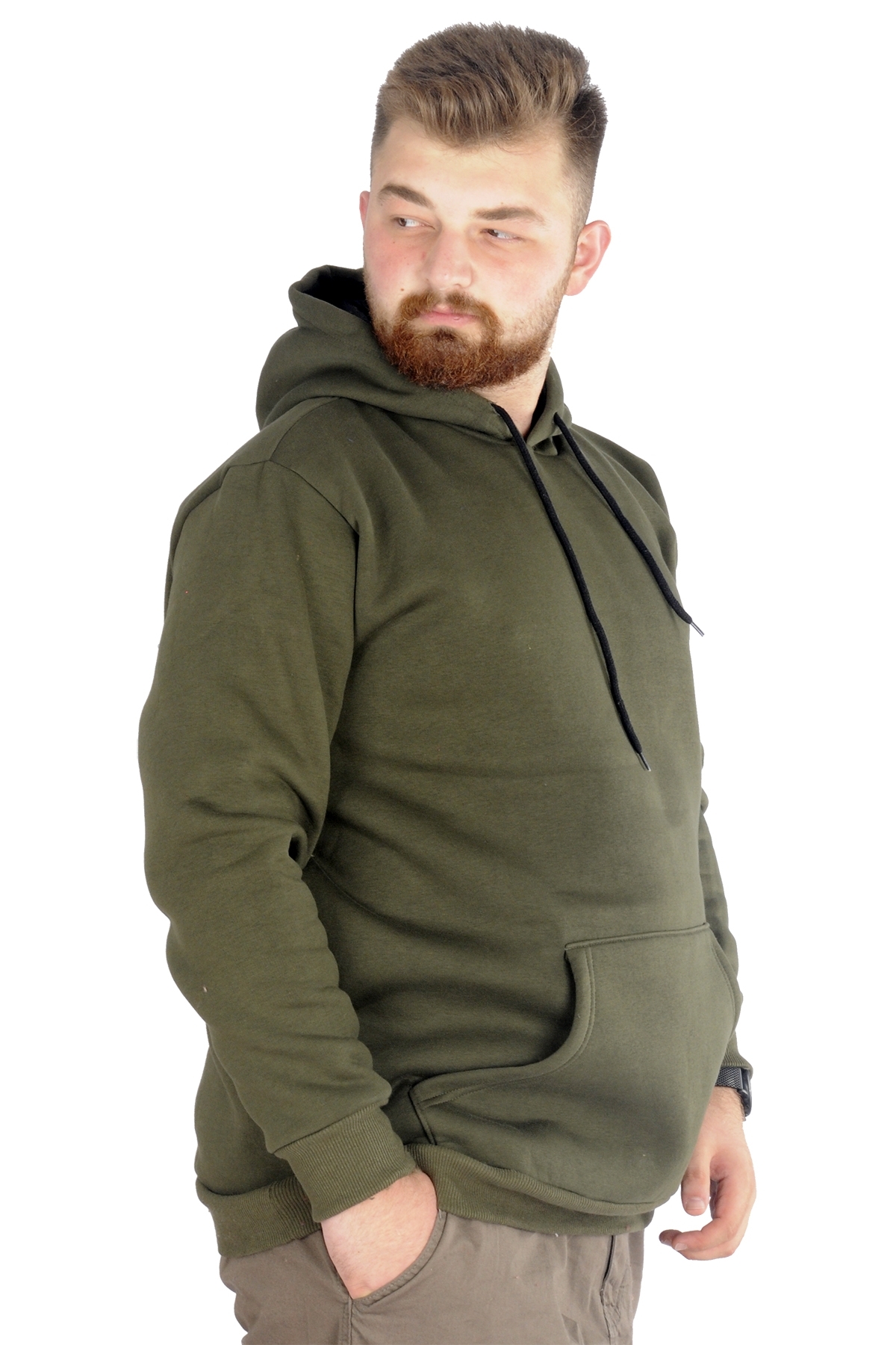 ModeXL Mode XL Erkek Sweatshirt Kapşonlu Pocket Basic 20562 Haki görsel 2
